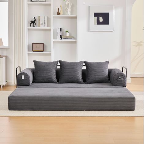 Sofá modular 200x94x67 cm de tejido acanalado gris oscuro con almacenaje FloraGrace (1/5)