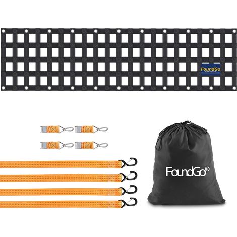 Filet de Chargement pour Pick-up [50x214cm Largeur de Bande 4.6cm] Filet de Remorque Lourd résistant à la déchirure Filet de Chargement Réglable pour SUV Camion, Compris 4X Sangles Fixes (1/5)