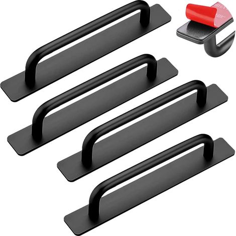 4 Pièces Poignée de Meuble Autocollante, Poignées Autocollantes en Aluminium, Poignées Tiroir pour Meuble et porte, Cuisine Armoire Chambre à Coucher - 147mm Noir (1/5)
