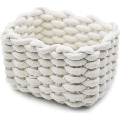 Panier de rangement en coton tricoté, panier décoratif rectangulaire naturel imperméable, boîte de rangement idéale pour la chambre de bébé, la chambre à coucher et le salon.