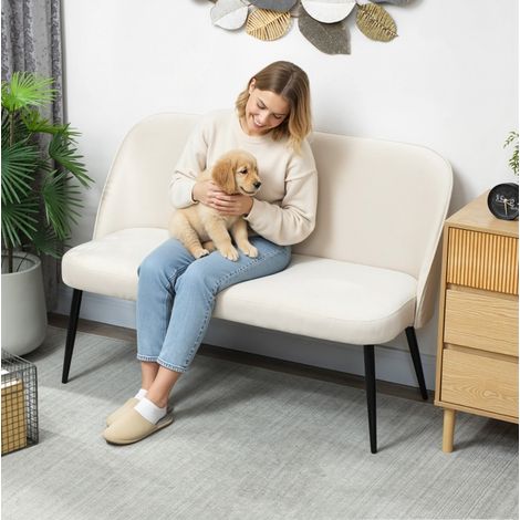 REDOM - Sofá de 2 plazas 127x63x84.5 cm, diseño moderno, respaldo ergonómico, acolchado grueso, estructura de metal, beige (1/5)