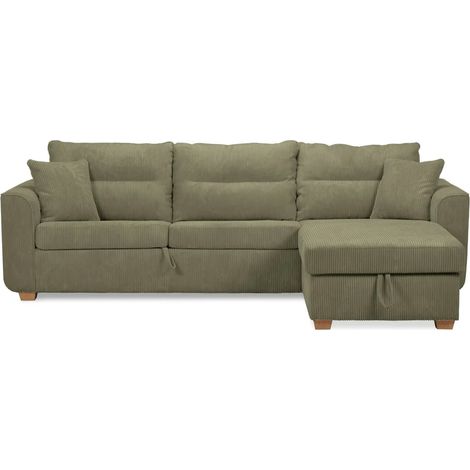 LOULOU - Canapé droit convertible velours côtelé 3 places - Vert