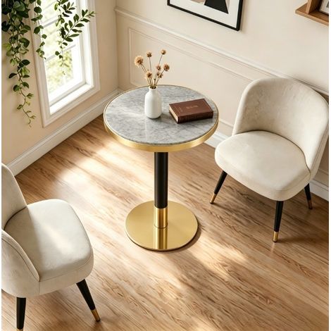 Table basse ronde 60 cm MDF métal gris HAVRYA (1/4)