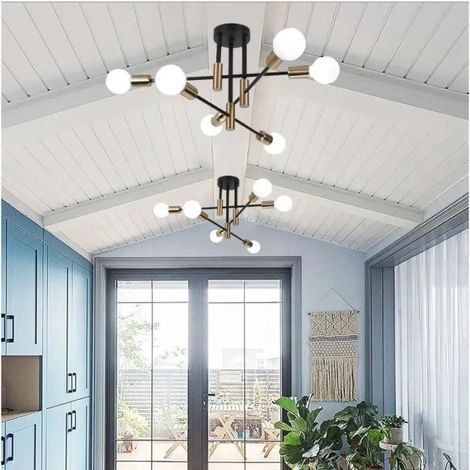 Lot de 2 Plafonnier Vintage Industriel avec 6 lampes ,Lustre Plafonnier en Métal Style Edison pour Salon Chambre Hôtel (1/4)