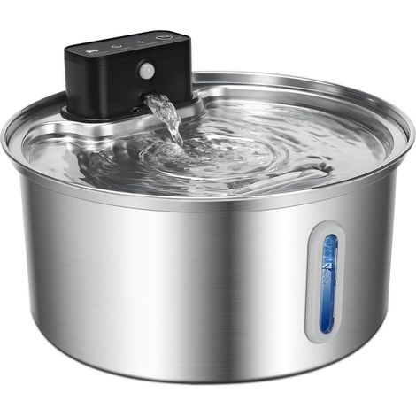 Fontaine a Eau Chat sans Fil 3,2L avec Batterie 4000mAh, Detecteur de Mouvement, INOX Fontaine à Eau pour Chat Silencieuse (1/5)
