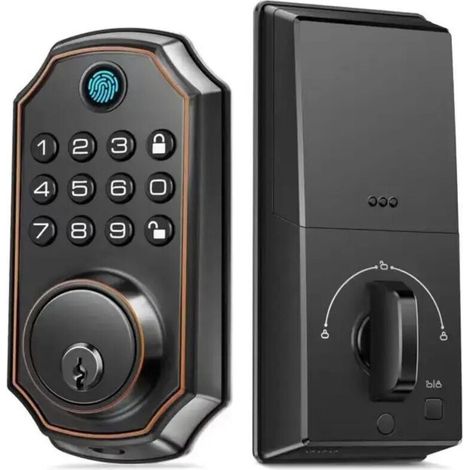 Verrou Intelligente avec Empreinte Digitale & Code PIN, Clé de Secours, Codes Invités, Verrouillage Automatique - Sans Fil, Guidance Vocale (1/4)