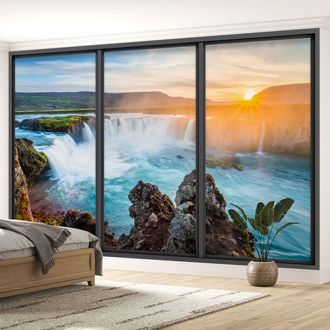 Papier peint panoramique Trompe l'oeil baie vitrée - Cascades - 130 cm x 78 cm (1/5)