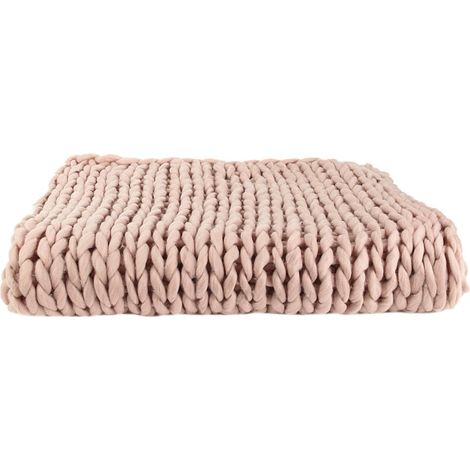 Plaid Déco Maille "Chunky" 120x150cm Rose (1/5)