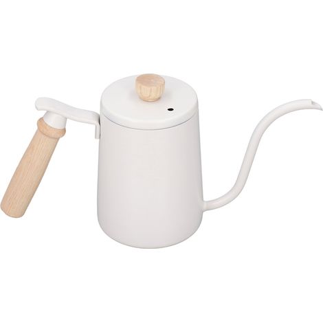 Bouilloire à filtre à café 600 ml, col de cygne, trou d'aération, poignée en bois, acier inoxydable de qualité alimentaire, col de cygne ergonomique, blanche (1/5)