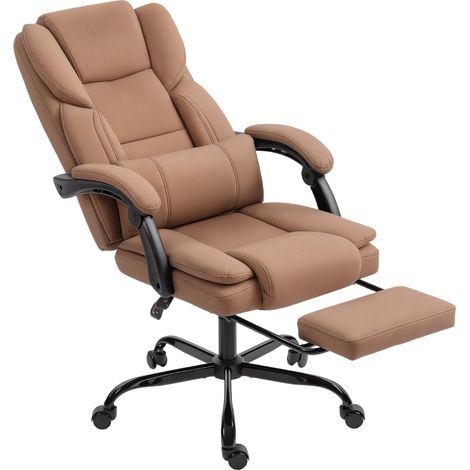 Silla de oficina ergonómica, sillón con respaldo reclinable y altura regulable, 65 x 67 x 111-119 cm, marrón (1/5)