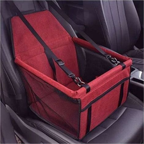 Siège d'auto de Voiture pour Les Chiens ou Chats, Panier Sac Transport étanche avec Ceinture de Sécurité de Voyage (Rouge) (1/2)