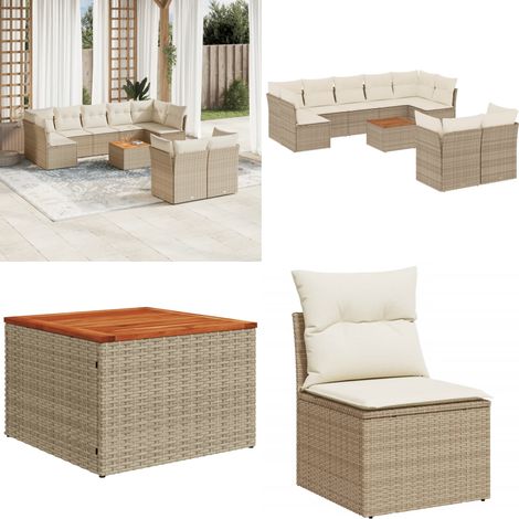 10-tlg. Garten-Sofagarnitur mit Kissen Beige Poly Rattan - Gartenmöbel Set - Esszimmergarnitur - Outdoor Möbel - Lounge Sofa - Rattan Gartenset - Home & Living (1/5)