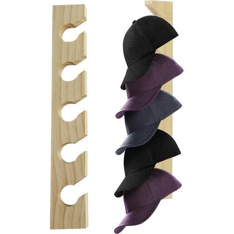 Longziming - Porte-casquettes - Porte-casquettes en bois - Fixation murale - Gain de place - Convient aux casquettes et aux ceintures - Lot de 2 (1/5)