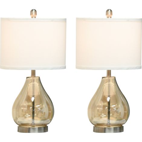 2er-Set Nachttischlampen E27 40W aus Glas, Leinen und Stahl, Ø30 x 56 cm (1/5)