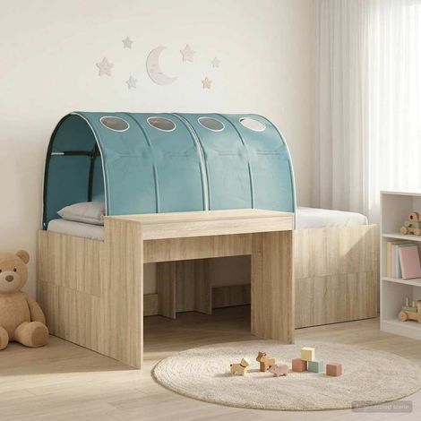 Lit enfant avec tunnel et bureau intégré, 3 pièces, chêne artisanal et bleu clair - PANGIVO (1/5)