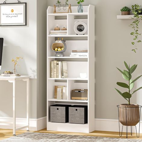Bibliothèque 6 Niveaux cloison, 24 x 60 x 170 cm Blanc Étagère, Meuble de Rangement Livres, Cloison Séparateur, Présentoir, Pour Salon, Chambre, Bureau (1/5)