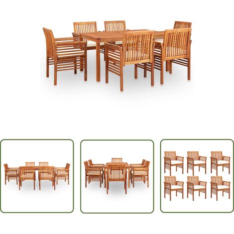 The Living Store Ensemble à manger d'extérieur 7 pcs et coussins Acacia solide - Salon De Jardin - Mobilier De Jardin - Set De Table Extérieur - Table Et Chaises - Acacia (1/5)