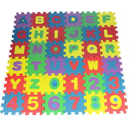 Rutschfeste Spielmatte für Kinder – 36 Teile à 12 x 12 cm – Mehrfarbiger Schaumstoff – Buchstaben und Zahlen lernen – Jormftte