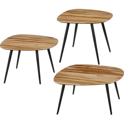 Lot de 3 Tables d'Appoint Gigognes en Bois Forme Organique Bout de Canapé Marron - PANGIVO (1/3)