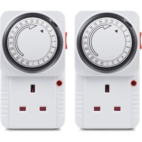 Minuteur mécanique 24 heures, prise programmable intérieure à économie d'énergie pour éclairage, lampes et appareils électroménagers (lot de 2) (1/5)