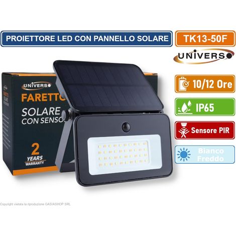 UNIVERSO TK13-50F LAMPADA APPLIQUE PROIETTORE LED A MURO EQUIVALENTE A 40W CON PANNELLO SOLARE E SENSORE PIR DA ESTERNO IP65 (1/4)