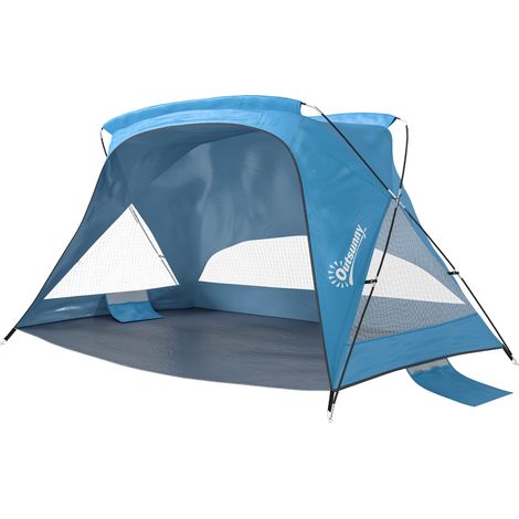 Tente de plage 2-3 personnes avec sacs de sable, porte, fenêtres, UPF30+, poche, bleu ciel