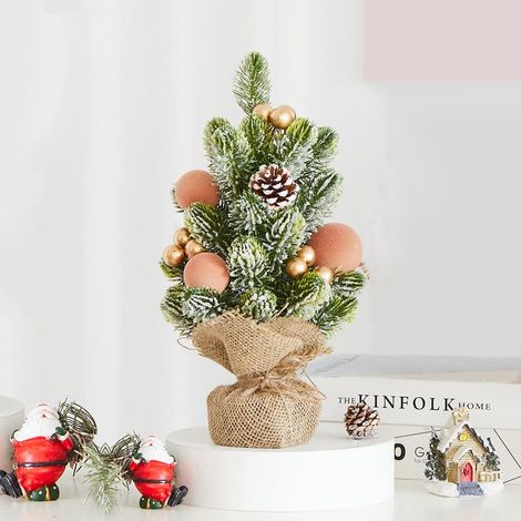 Burlap Petit Arbre de Noël avec Lumières - Décoration de Table Mini pour Maison Bureau Fêtes(Gold Ornament) (1/5)