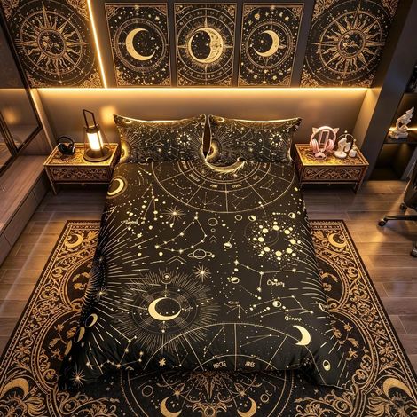Parure de lit en lin avec housse de couette et taie d'oreiller pour lit simple 50 x 75 cm Motif soleil et lune Pour garçons et filles (1/4)
