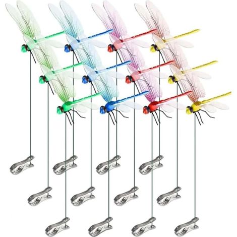 Lot de 12 Libellules Décoration de Jardin – Clip Libellule pour Chapeau, Décoration Extérieure Clip-On pour Jardin et Activités en Plein Air (1/5)