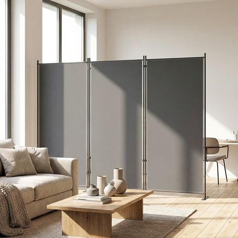 Biombo Plegable de 3 Paneles 260x180 cm Biombo Separador de Ambientes con Soporte de Metal UPF 30+ Gris Oscuro