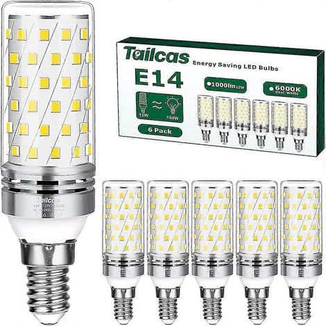 Ampoules LED E14 blanc froid, 16 W (équivalent halogène 100 W), culot à vis E14, 6000 K, 1200 lm, non dimmable, sans scintillement, 220-240 V CA, pour lustres en cristal. (1/5)