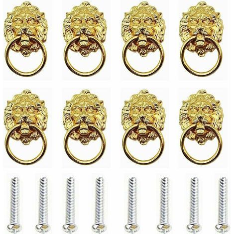 8 Stück Löwenkopf-Schrankgriffe, antike Bronze-Löwen-Schubladengriffe, Schrank-Schubladen-Löwenkopf-Ringe, mit Schrauben, für Schranktürgriffe und Schubladengriffe (golden) –