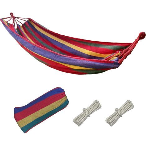 BUNTHAUS Hängematte, Segeltuch 190 x 80 cm Länge, Tragkraft 150 kg, bequeme Outdoor-Hängematten, rot gestreifte Reisehängematte, perfekte Hängematte für draußen, Camping, Balkon, Garten, Strand (1/5)