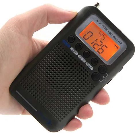 (Noir) Radio VHF portable FM/AM/SW à bande complète pour avion - avec double réveil (1/5)