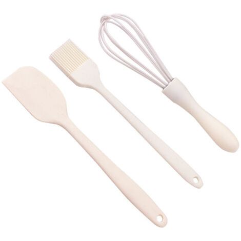 Ensemble de 3 ustensiles de pâtisserie en silicone comprenant une spatule, un pinceau et un fouet, idéal pour les gâteaux, les tartes et les desserts, matériau durable et facile à nettoyer.