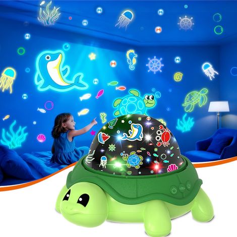 Veilleuse Tortue pour enfants, jouet pour enfants de 3 à 8 ans, projecteur de ciel étoilé, rotation à 360°, 4 LED, alimentation filaire (1/2)