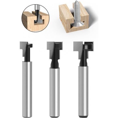 Fraise à rainurer en T de 6 mm, fraises à rainurer en T, 3 pièces (8/9,52/12,7 mm) tige de fraise avec lame fraises à bois pour outils électriques outil de menuiserie (1/5)