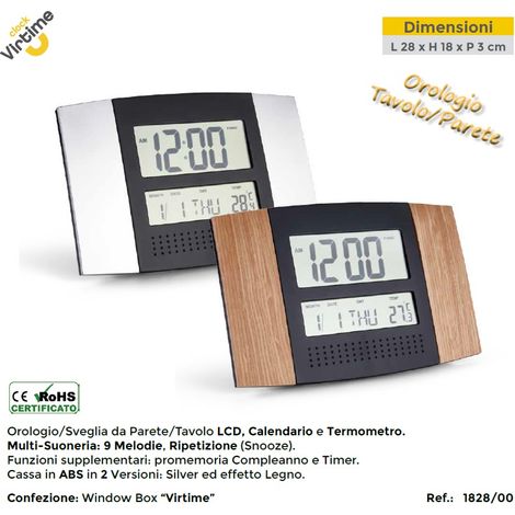 Orologio Sveglia da Parete o Tavolo con Data e Temperatura 2 Colori (1/2)