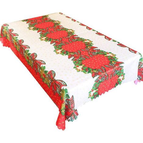 Mantel navideño rectangular de poliéster, resistente a las manchas, de color rojo, de 150 x 180 cm. Ideal para fiestas navideñas, comedores y cocinas. (1/5)