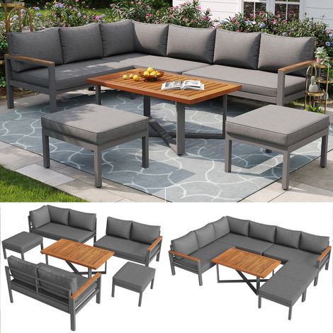 Ensemble de repas extérieur pour 7-8 convives, mobilier de terrasse moderne, set de jardin avec châssis en acier galvanisé, résistant aux intempéries, idéal pour balcon ou patio