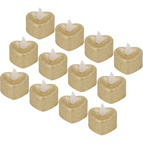 12-teiliges Set goldener, herzförmiger LED-Kerzenlampen, Dauerlicht, Weihnachts- und Hochzeitsdekoration, Kandelaber, sicher und umweltfreundlich (1/5)