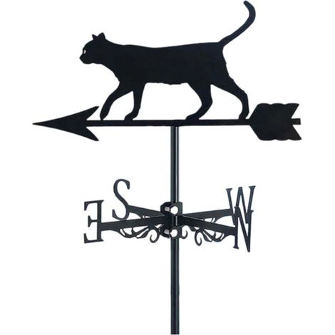 Girouette décorative en métal en forme de chat, indicateur de direction du vent, girouette en fer pour toit, ferme, cour, jardin (1/4)