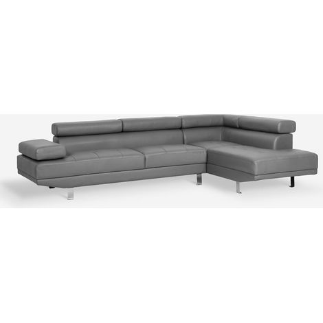 Canapé d'angle avec méridienne similicuir appuis-tête Legatus - Gris (1/5)