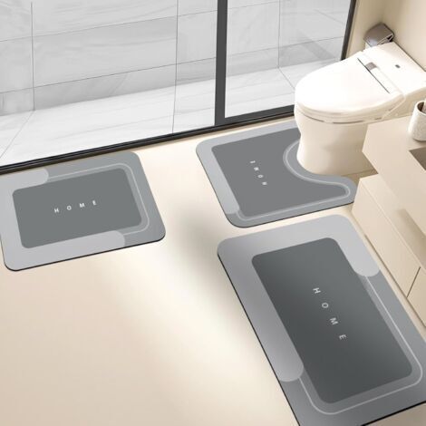 Ciel-Tapis de sol de salle de bain simple en boue de diatomée, tapis de sol absorbant à séchage rapide en forme de U pour toilettes, ensemble de trois pièces gris foncé (1/5)