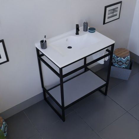 Meuble salle de bain STRUCTURA 70 cm avec plan vasque- Résine - Gris