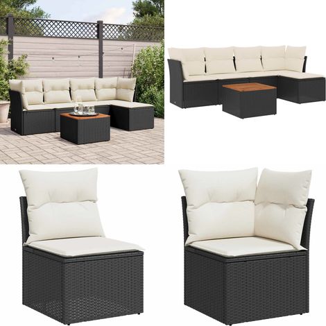 6-tlg. Garten-Sofagarnitur mit Kissen Schwarz Poly Rattan - Gartenmöbel Set - Esszimmergarnitur - Outdoor Möbel - Lounge Set - Balkonmöbel - Home & Living (1/5)