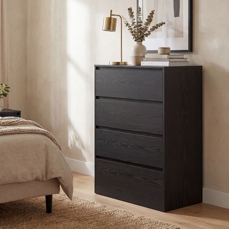 Commode 4 Tiroirs, Meuble de Rangement, 40 x 60 x 97,4 cm, Style Moderne, Noir (1/5)