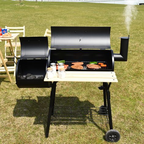 Barbecue à Charbon en Bois avec Fumoir Déporté Barbecue Portable avec Caisse de Feu Latérale pour Camping Pique-Nique (1/3)
