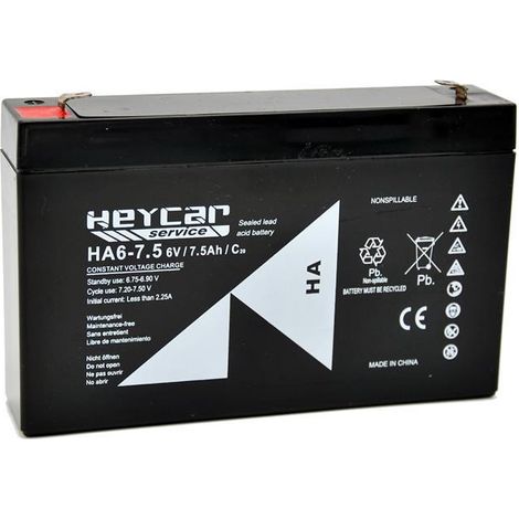 Batería Plomo AGM Heycar HA6-7.5 6V 7.5Ah