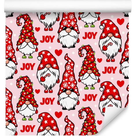 Papier peint Lutins de Noël Rouge et Rose Poudré 50x1000 cm (1/5)